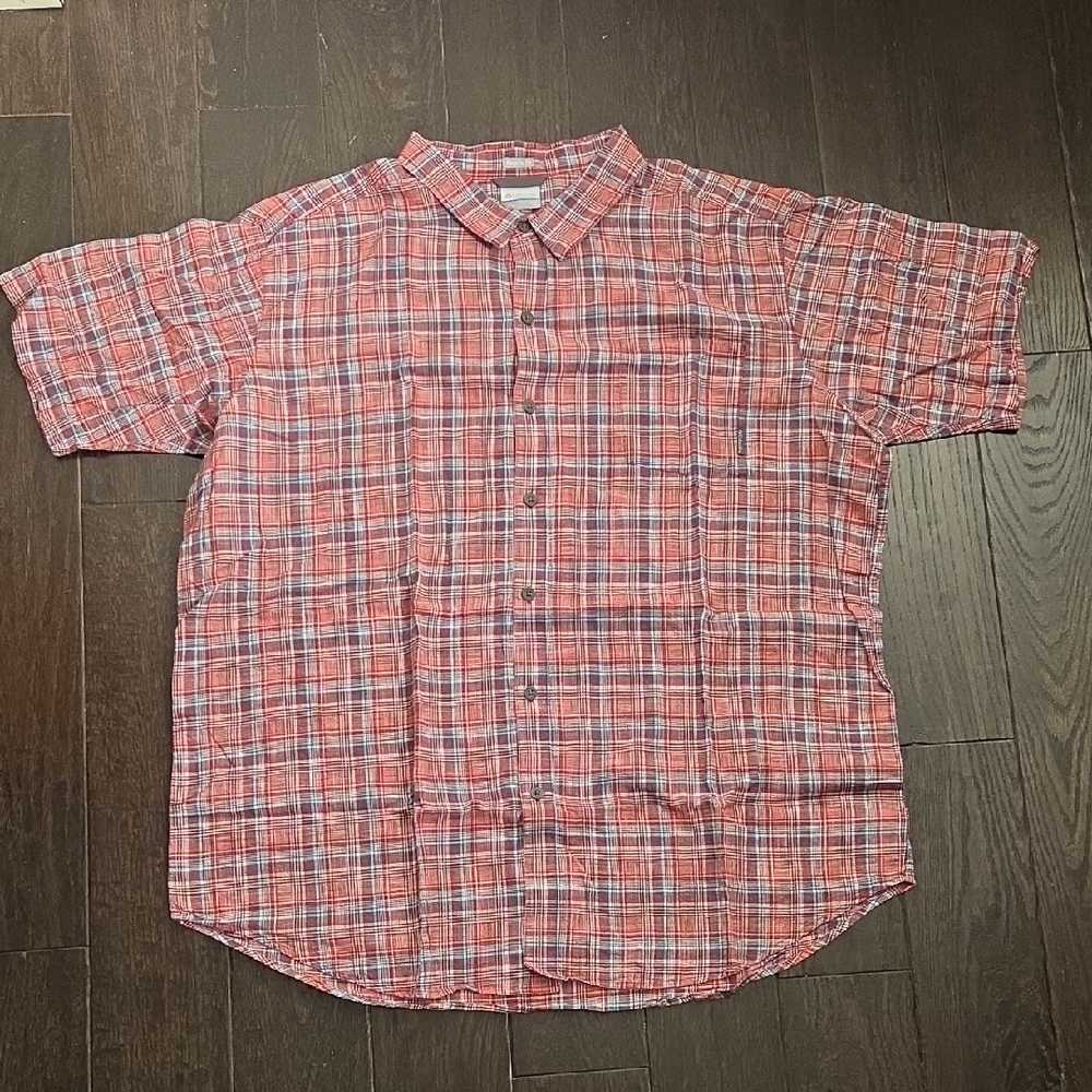 Columbia Red and White Plaid Button-Down Shirt